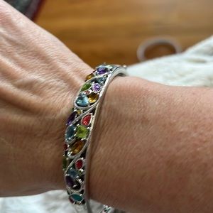 Silver bangle with semi-precious stones, marked "925"